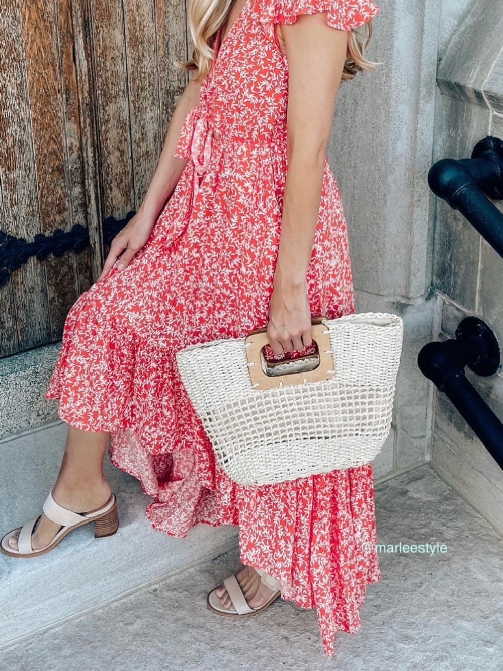 VICI Straw Woven Tote Bag Wood Handle Boho Summer Beach Crossbody